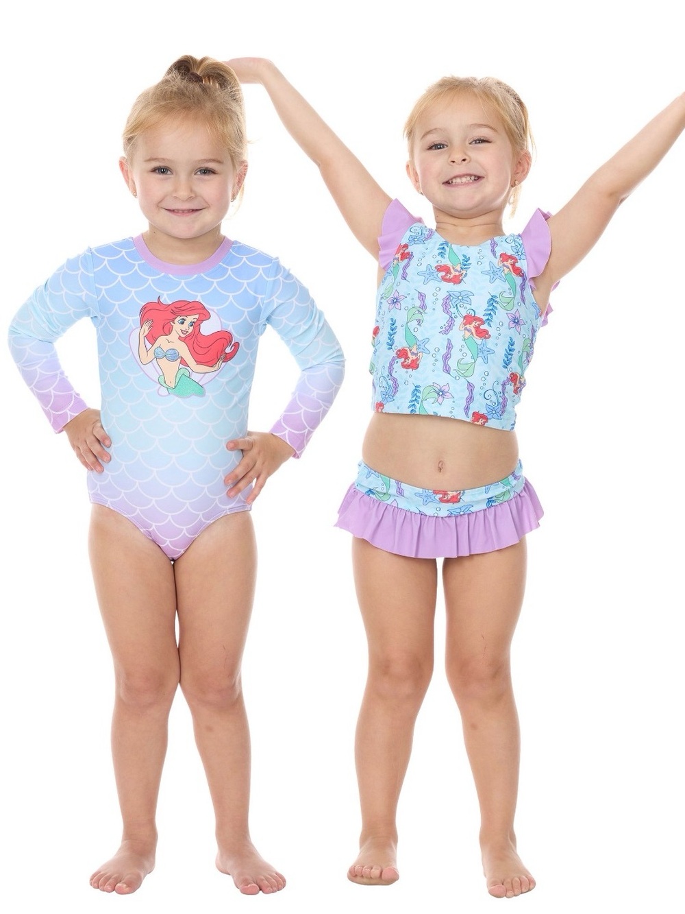 Disney Little Mermaid Ariel Girls' Aqua, 3 piece Swim Set Lavender & Pink